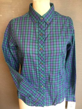 JOHN HENRY, Teal Green, Purple, Red, Dk Gray, Polyester, Cotton, Plaid, Collar Attached, Button Down, Button Front, Long Sleeves,
