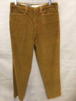 Mens, Slacks, A1 KOTZIN CO, Goldenrod Yellow, Cotton, Solid, Ins:31, W:30, Wide Wale Corduroy, Flat Front, Zip Fly, 4 Pockets, Tapered Leg, Late 1960's-Early 1970's