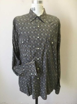SOUTHERN THREAD, Gray, Lt Brown, Putty/Khaki Gray, Black, Cotton, Floral, Western Style Snap Front Closure & Pocket Flaps. Long Sleeves, Collar Attached,