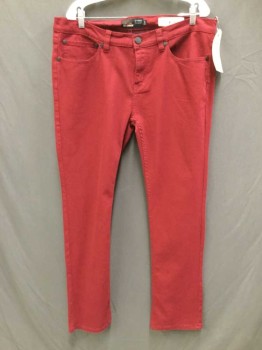 RSO, Dk Red, Cotton, Spandex, Solid, Flat Front, 5 + Pockets, Skinny, Low Rise