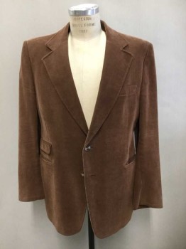 Mens, Blazer/Sport Co, N/L, Brown, Solid, 42L, Corduroy, Single Breasted, Notched Lapel, 2 Buttons,  4 Pockets, Brown Satin Lining,