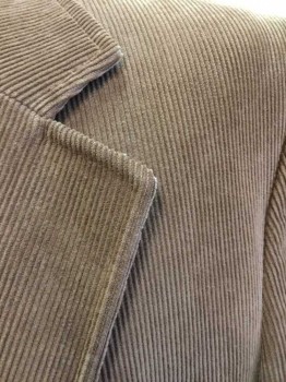 Mens, Blazer/Sport Co, N/L, Brown, Solid, 42L, Corduroy, Single Breasted, Notched Lapel, 2 Buttons,  4 Pockets, Brown Satin Lining,