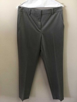 Womens, Slacks, DKNY, Gray, Wool, Polyester, Solid, 4, Flat Front, 4 Pockets, Waistband, Zip Front,