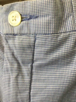 POLO RALPH LAUREN, Lt Blue, White, Cotton, Check , Light Blue/White Microcheck/Tiny Gingham, Flat Front, Zip Fly, 5 Pockets (Including 1 Watch Pocket), Slim Straight Leg