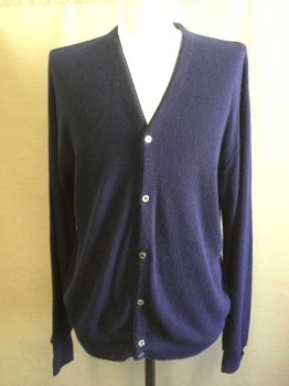 HOWARD KNIGHT, Navy Blue, Solid, Cardigan, 6 Buttons, Ribbed Knit Cuff/Waistband