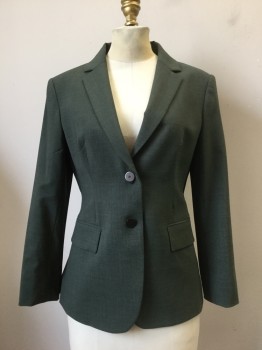 Womens, Suit, Jacket, THEORY, Green, Wool, Heathered, 4, Notched Lapel, Single Breasted, 2 Buttons, 2 Pockets