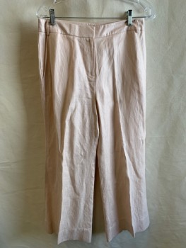 Womens, Suit, Pants, DONNA KARAN, Blush Pink, Lyocell, Linen, Solid, 4, Flat Front, Zip Fly, 2 Pockets, Belt Loops, Cropped