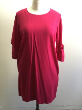 Womens, Dress, Long & 3/4 Sleeve, COS, Cranberry Red, Wool, Spandex, Solid, 10, Scoop Neck, 3/4 Sleeves, Origami Fold at Cuff, 2 Pockets, Knee Length, Zip Back