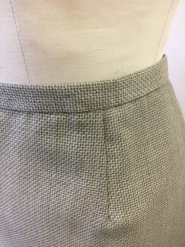 CINTAS, Taupe, Gray, Wool, Speckled, 3/4" Wide Self Waistband, Darts at Waist, Pencil Fit, Knee Length,