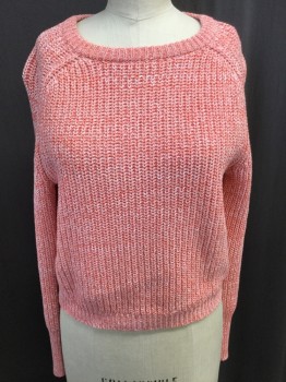 Womens, Pullover, AMERICAN APPAREL, Coral Orange, White, Cotton, Acrylic, Solid, S, Crew Neck, Short, Heathered Coral
