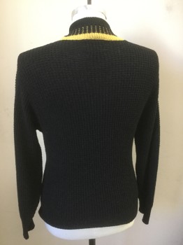 Mens, Sweater, RINARDO, Black, Dijon Yellow, Wool, Orlon Acrylic, Solid, 40-42, Medium, Pullover, V-neck, Long Sleeves,