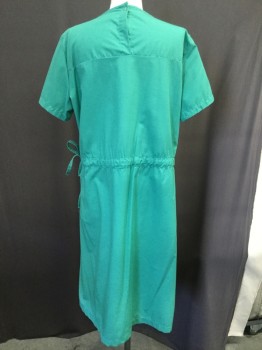 Womens, Nurses Dress, ANGELICA, Green, Cotton, Polyester, Solid, 40, 38, V-neck, Short Sleeves, Drawstring Waist, Patch Pockets