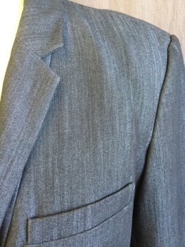 Womens, Blazer, CALVIN KLEIN, Charcoal Gray, Polyester, Rayon, Stripes - Vertical , 4, Charcoal Gray with Self Faint/uneven Vertical Stripes, Solid Dark Gray Lining, Notched Lapel, Single Breasted, 1 Large Metal Silver Button Front, 3 Pockets, Long Sleeves, 1 Split Back Center Hem
