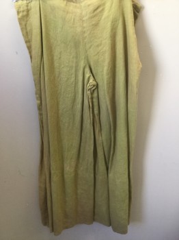 NL, Chartreuse Green, Linen, Solid, Gauchos, Drawstring Waist, Aged, Wide Leg