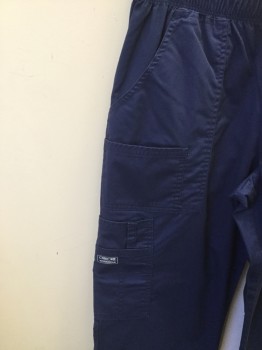 CHEROKEE, Navy Blue, Poly/Cotton, Solid, Women's Pant, Elastic Waist, 3 Pockets + Cargo Pockets