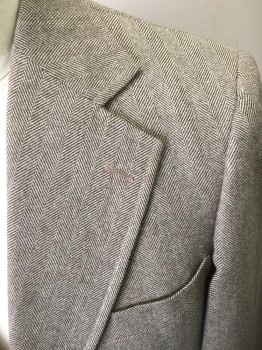 HARRIS & FRANK, Ecru, Brown, Wool, Herringbone, 2 Buttons, Notched Lapel, Single Breasted, 3 Pockets, Center Back Vent