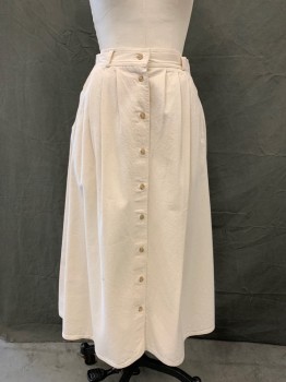 Womens, Skirt, HAGGAR, Off White, Cotton, Solid, W:30, Pleated Front, Button Front, 2 Pockets, Back Yoke, Belt Loops,