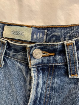 Womens, Jeans, GAP, Denim Blue, Cotton, Solid, Sz.10, Medium-Light Wash Denim, High Waist, Tapered Leg, Zip Fly, 5 Pockets, Belt Loops