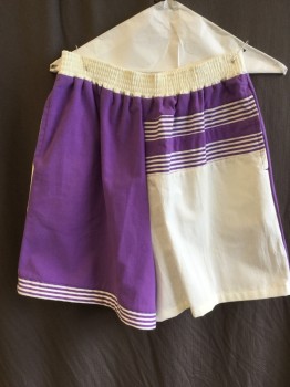 Womens, Shorts, JUSTIN ALLEN, White, Purple, Polyester, Cotton, Color Blocking, Stripes - Horizontal , W:26, 1-3/4" Elastic Waistband, 2 Side Pockets,