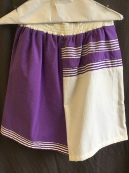 Womens, Shorts, JUSTIN ALLEN, White, Purple, Polyester, Cotton, Color Blocking, Stripes - Horizontal , W:26, 1-3/4" Elastic Waistband, 2 Side Pockets,
