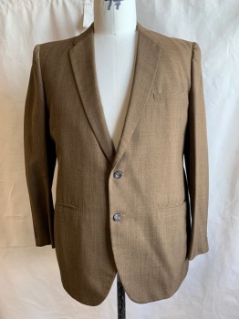 PALM BEACH, Ochre Brown-Yellow, Dk Brown, Wool, 2 Color Weave, Single Breasted, Rounded Collar Attached, Notched Lapel, 3 Pockets, 2 Buttons