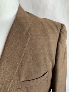 Mens, Blazer/Sport Co, PALM BEACH, Ochre Brown-Yellow, Dk Brown, Wool, 2 Color Weave, 46L, Single Breasted, Rounded Collar Attached, Notched Lapel, 3 Pockets, 2 Buttons