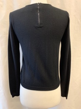 Womens, Top, ALICE & OLIVIA , Black, Cotton, Nylon, S, Crew Neck, Off White Bow on Front, Zip Back, Long Sleeves
