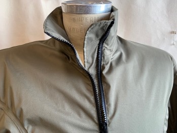 Mens, Casual Jacket, LEGENDS, Olive Green, Dk Gray, Polyester, Solid, Stripes - Diagonal , S, Collar Attached, Dark Gray with Self Diagonal Stripes Lining, Black Zip Front, 2 Wedge Seams Front & Back, 2 Slant Pockets, Long Sleeves,