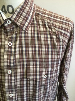TRAVATA, Chocolate Brown, Red, Navy Blue, Tan Brown, Cotton, Plaid, Button Front, Collar Attached, Raglan Long Sleeves, 1 Flap Pocket,