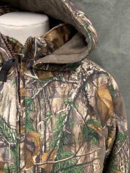 ROCKY, Forest Green, Green, Tan Brown, Lt Brown, Polyester, Camouflage, Zip Front, Stand Collar, Long Sleeves, Drawstring Waist, Elastic Snap Tab Cuff, Solid Brown Under Sleeve Panels, Zip Detachable Hood