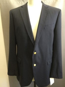 Mens, Sportcoat/Blazer, BROOKS BROTHERS, Midnight Blue, Wool, Mohair, Solid, 48 XL, 2 Buttons,  Notched Lapel, 3 Pockets,