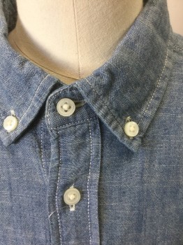 CREW CUTS, Denim Blue, Cotton, Solid, Boys, Chambray, Long Sleeve Button Front, Collar Attached, Button Down Collar, 1 Patch Pocket