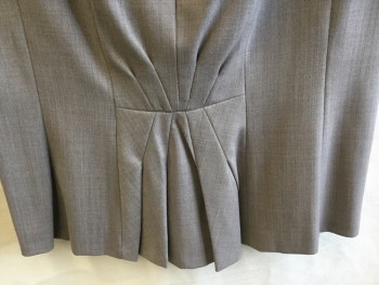 Womens, Skirt, Below Knee, REBECCA TAYLOR, Lt Gray, Gray, Wool, Polyester, Heathered, W:30, 6, Light Mint Lining, No Waistband with Side Yoke, Side Zip, Top Stitches Pleat Work Bottom Center
