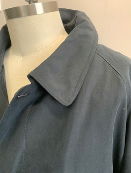 Mens, Coat, Trenchcoat, CHRISTIAN DUMAS, Black, Cotton, Acetate, Solid, 60L, Single Breasted, Covered Button Placket, Collar Attached, 2 Welt Pockets, **With Matching Belt & Removable Liner