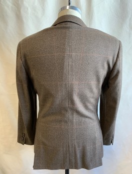 Mens, Sportcoat/Blazer, J CREW, Brown, Espresso Brown, Rust Orange, Wool, Nylon, Glen Plaid, Grid , 38S, Single Breasted, Notched Lapel, 2 Buttons, 3 Pockets, Has Been Taken in to Be Smaller