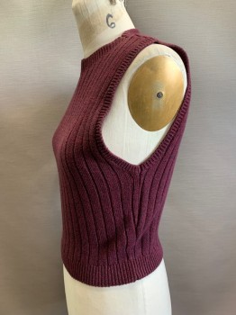 Womens, Sweater Vest, AMERICAN APPAREL, Red Burgundy, Wine Red, Cotton, 2 Color Weave, L, Crew Neck, Ribbed