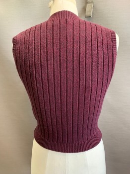 Womens, Sweater Vest, AMERICAN APPAREL, Red Burgundy, Wine Red, Cotton, 2 Color Weave, L, Crew Neck, Ribbed
