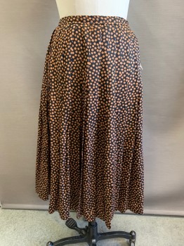 Womens, Skirt, N/L, Black, Lt Brown, Polyester, Polka Dots, W 28, Pleated, Below Knee Length, Button at Back