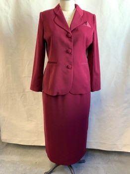 Womens, Suit, Jacket, DIVA'S COUTURE, Dk Red, Polyester, Solid, B 44, 16, W 34, Single Breasted, 3 Fabric Covered Buttons, Clover Collar, 3 Welt Pockets, Pleated Satin Faux Pocket Square
