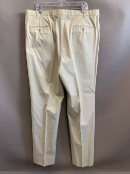 BROOKS BROTHERS, Beige, Cotton, Polyester, Solid, Pleated Front, Side Pockets, Zip Front, Belt Loops
