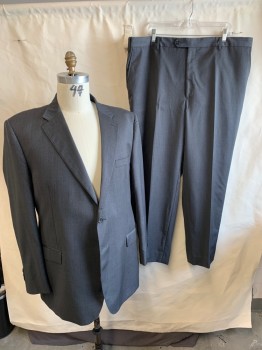 SAKS FIFTH AVENUE, Charcoal Gray, Wool, Silk, Heathered, Single Breasted, 2 Buttons, 3 Pockets, Notched Lapel, Double Vent