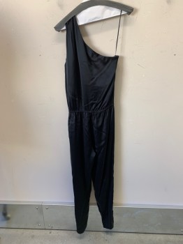JOIE, Black, Silk, Solid, Asymmetrical Neck, Strap on Left Side, Elastic Waistband, Side Zipper, 2 Pockets,