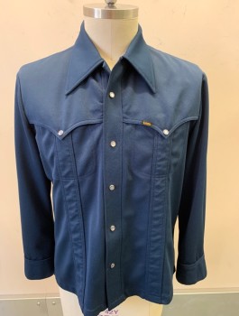 Mens, Western Shirt, LEE, Navy Blue, Polyester, Solid, L, Thick Ribbed Material, L/S, Snap Front, Dagger Collar, 2 Pockets With Snap Closure Along Western Yoke