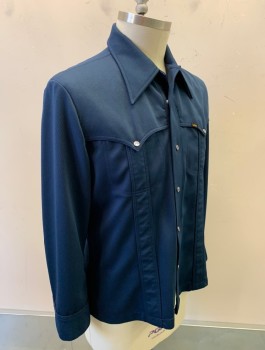 Mens, Western Shirt, LEE, Navy Blue, Polyester, Solid, L, Thick Ribbed Material, L/S, Snap Front, Dagger Collar, 2 Pockets With Snap Closure Along Western Yoke