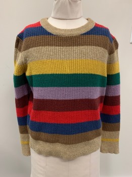 Childrens, Sweater, GAP, Beige, Green, Red, Blue, Lavender Purple, Cotton, Wool, Stripes, 6-7, L/S, Crew neck, Pullover