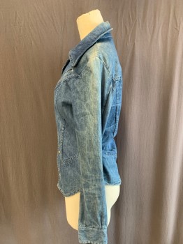 FADED GLORY, Blue, Cotton, Faded, L/S, Snap Front, 2 Welt Pockets At Bust, Long Collar,