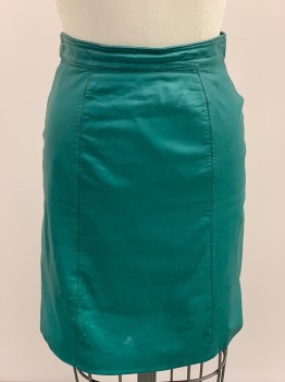 Womens, Skirt, BYRNES & BAKER, Teal Blue, Leather, Nylon, Solid, W26, F.F, Vertical Seams, Back Zipper