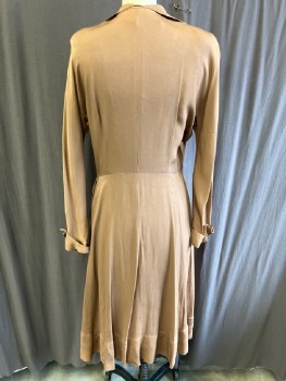 Womens, Dress, N/L, Lt Brown, Silk, Solid, W28, B36, Wing Collar, CF  Placket, With Black Velvet Btns,  Side Zip, L/S With Cuffs, 2 Front Pointed Flap Pkts