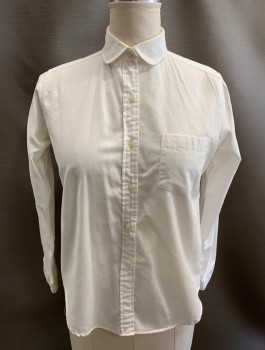DVF, White, Poly/Cotton, Solid, L/S, B.F., Bust Pocket, Peter Pan C.A., Pleated Back with Locker Loop