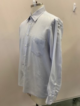 Mens, Dress Shirt, CHRISTIAN DIOR, Blue, Lt Blue, Polyester, Cotton, Stripes - Vertical , S:32-3, N: 16, L/S, Button Front, C.A., Patch Pocket, 1980's